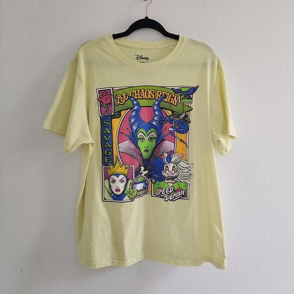 Disney Tops - Disney Villains Let Chaos Reign Graphic Tee Yellow Maleficent Cruella XL